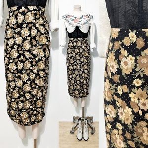 90s Sunflower & Polkadot Mustard Floral Maxi Wrap Skirt | Vintage